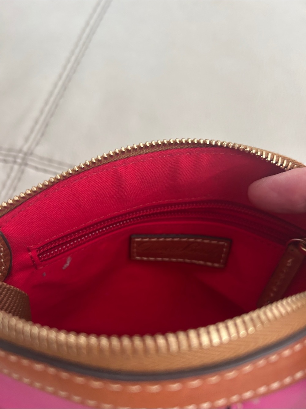 Dooney & Bourke Pink Leather Crossbody with Brown Trim - Picture 7 of 9